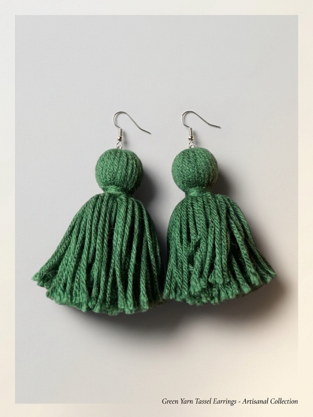 Handmade Green Yarn Tassel Earrings